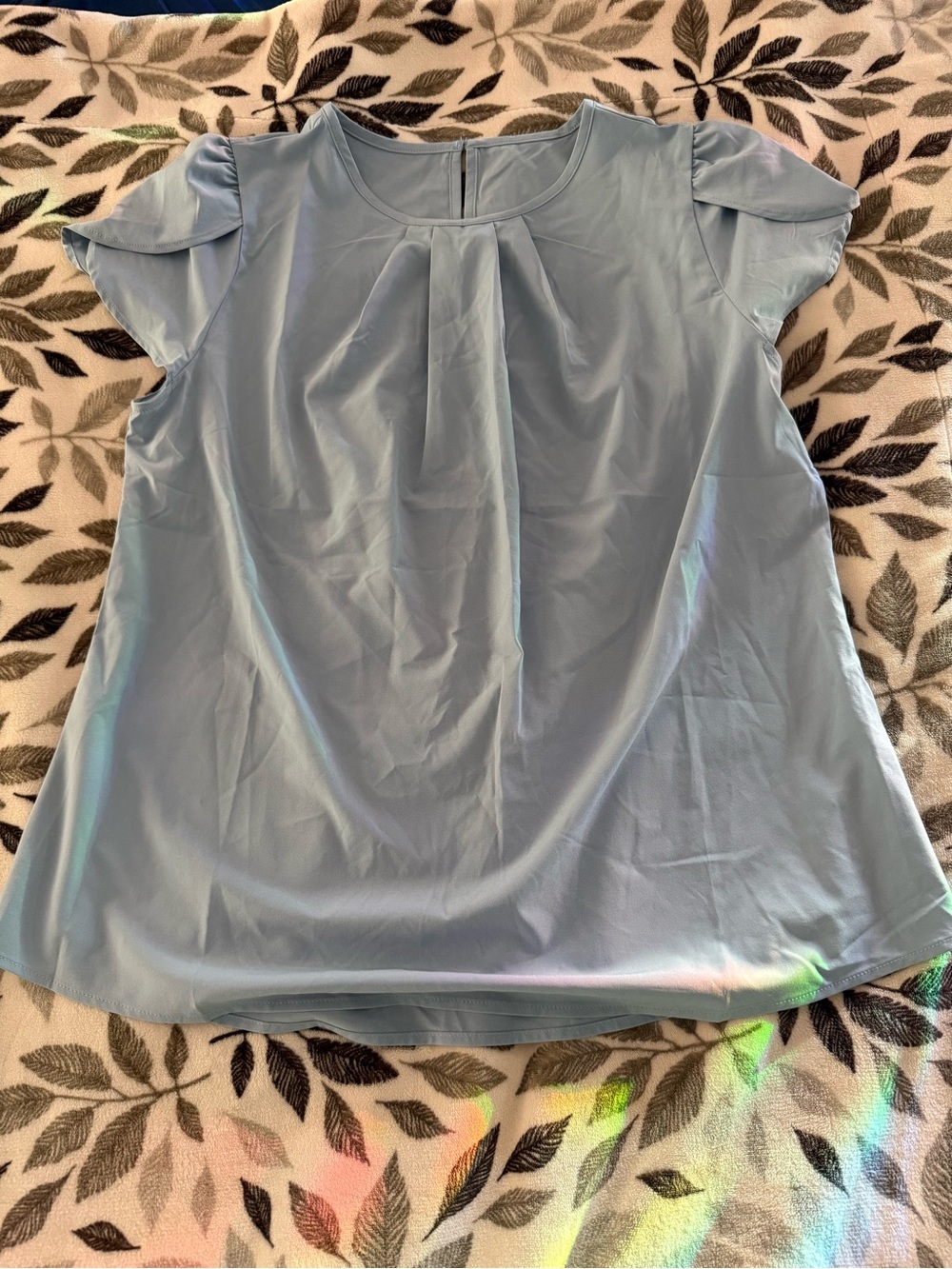 HALARA Light Blue Pleated Short Sleeve Blouse